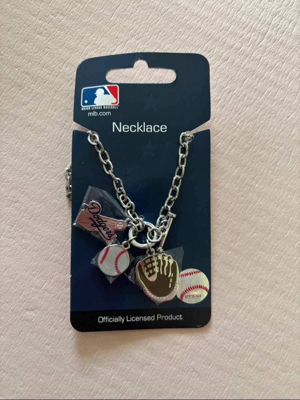 MLB Los Angeles Dodgers Silver Baseball & Glove Charm Necklace